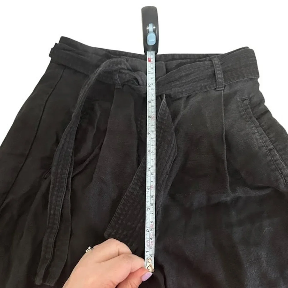 Aritzia Wilfred Black Linen Blend Allant Tie Front Wide Leg Ankle Pant Womens 00